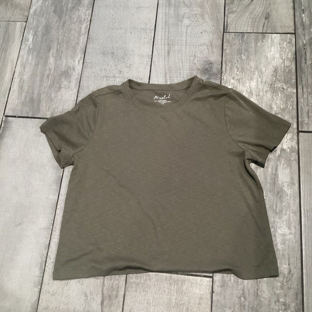 Marled Essentials Women's Stretch Shirt Sage Green, Size Large Pinned Sleeves